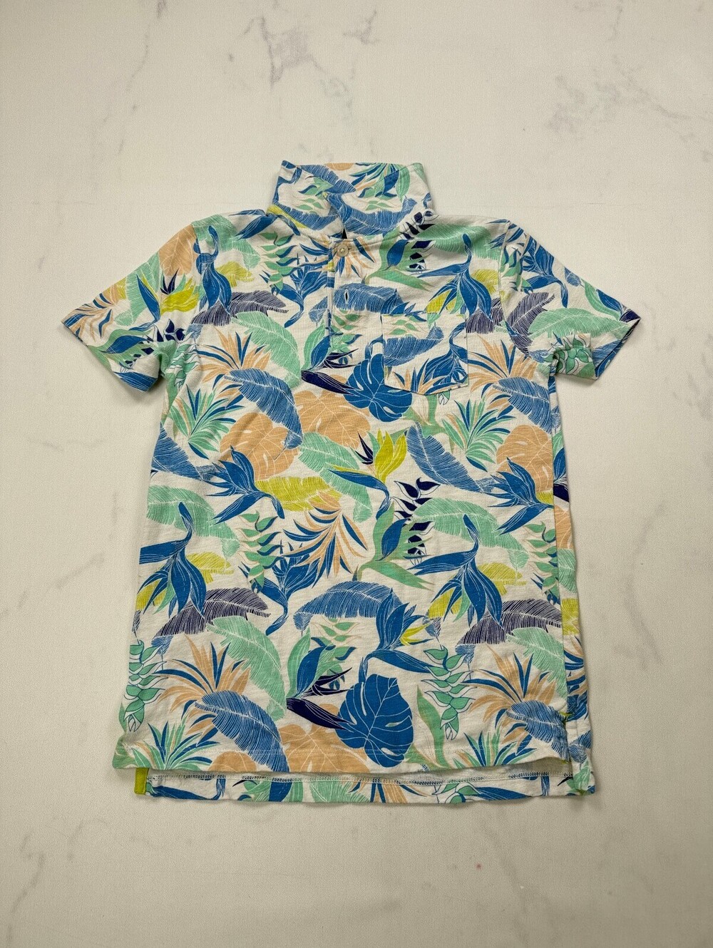 Cat & Jack Printed Polo Shirt Blue 90s Statement Style - Boys M (8/10)